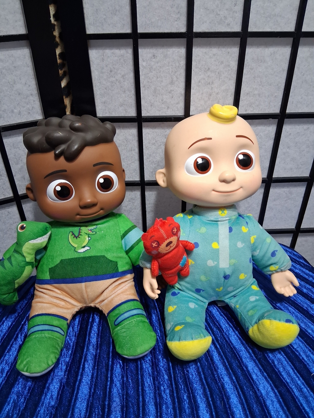 Pair of Plush Baby Dolls in Green and Blue Sleepwear - Soft Cuddly Playset